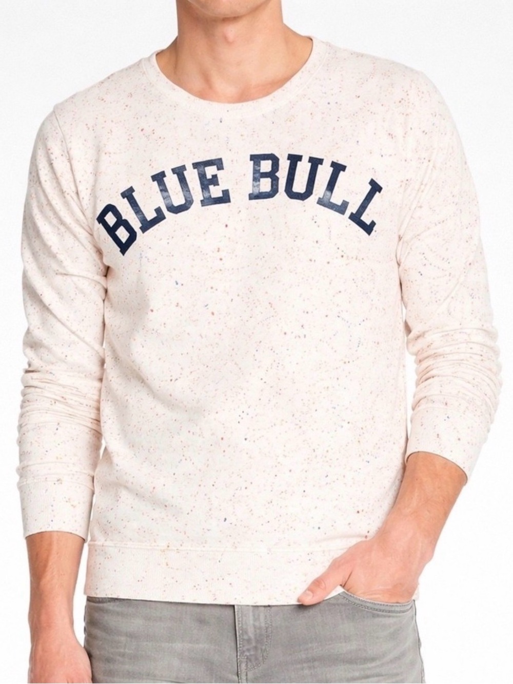 Scotch & Soda Cream Speckled 'BLUE BULL' Crewneck Sweater